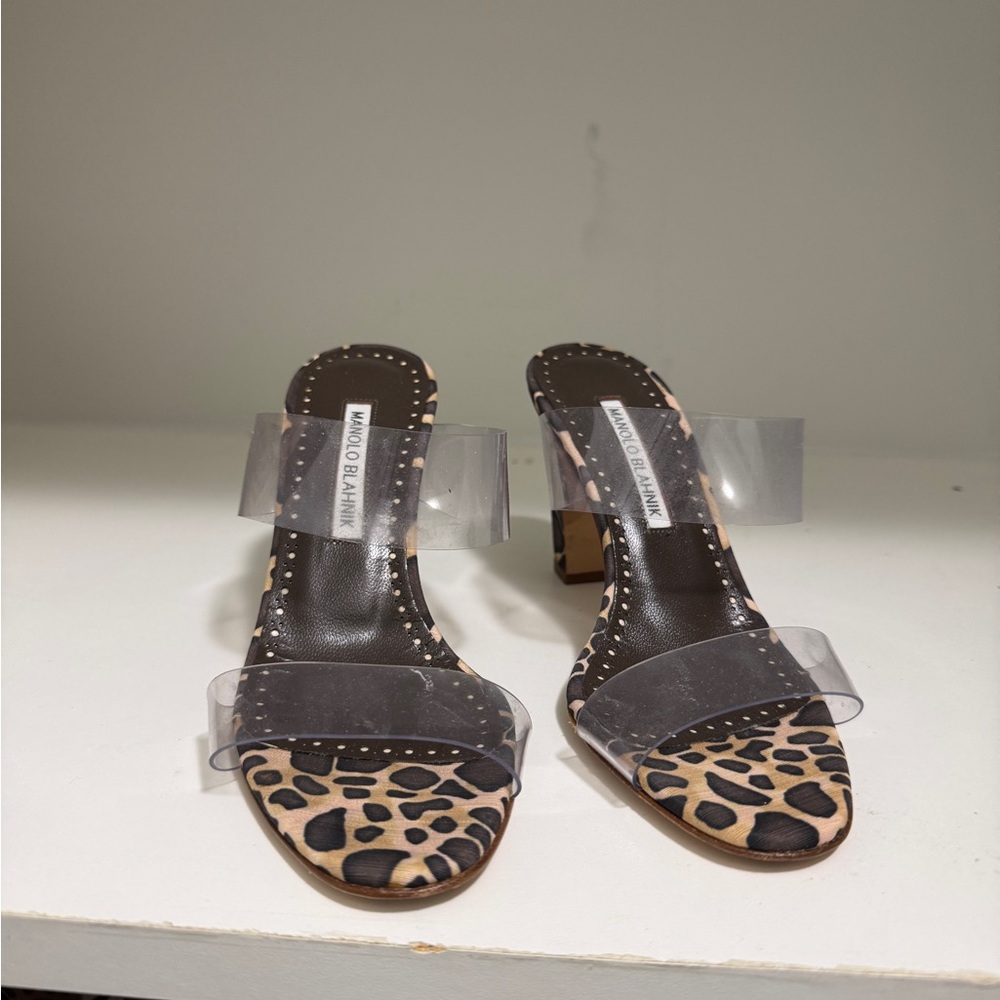 Manolo Blahnik Leopard Print Heels with Clear Straps